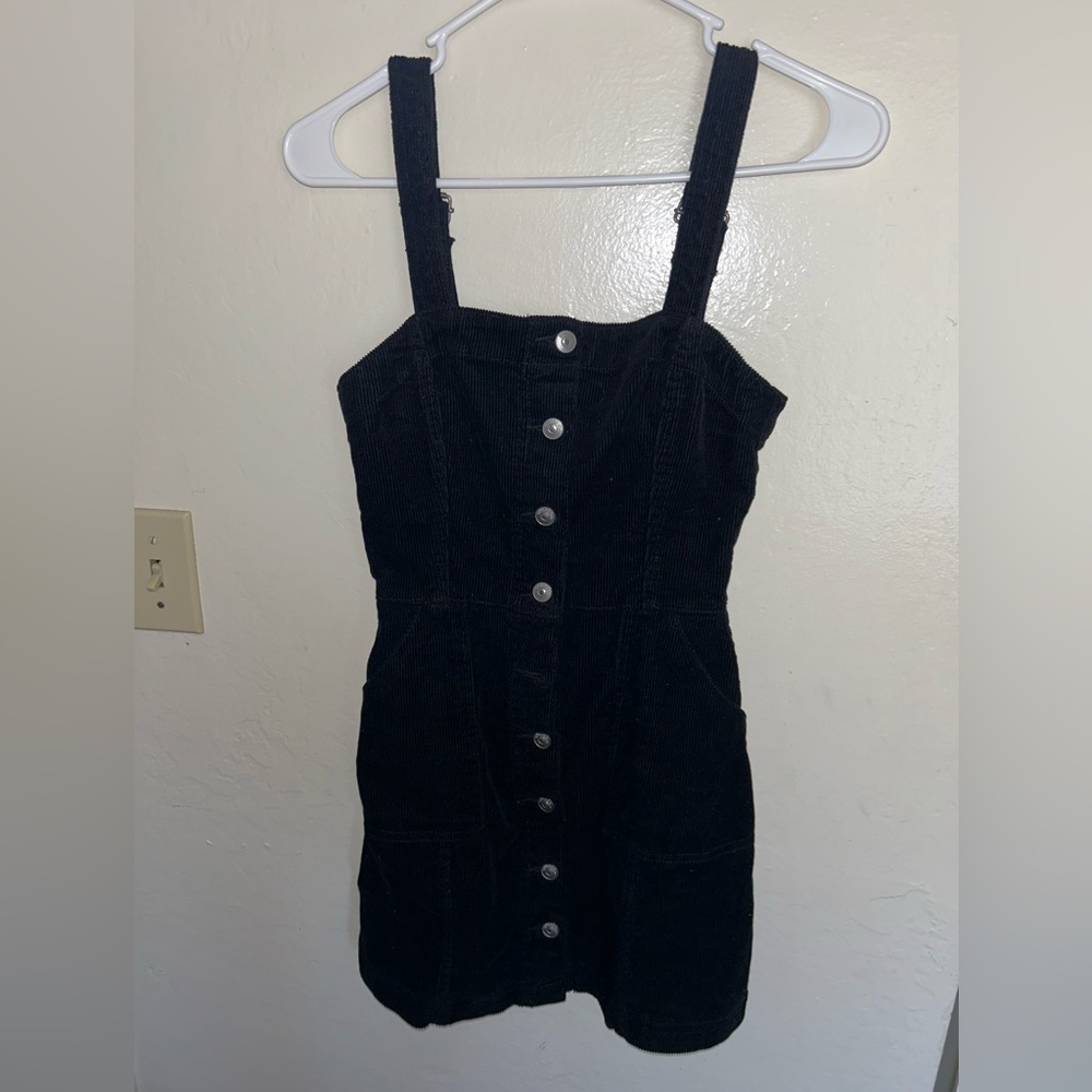 Black Denim Overall Dress w/ Pockets